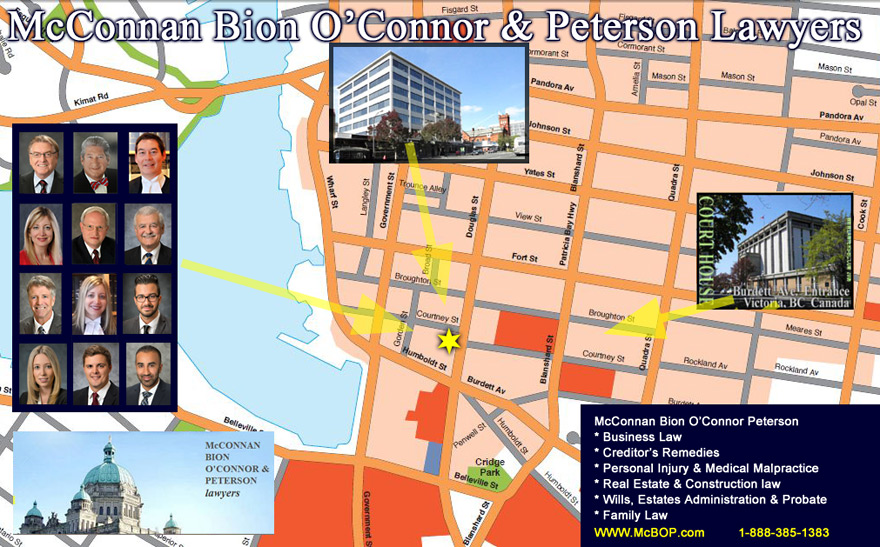 CLICK TO LARGE Victoria street map location for office of Michael O'Connor, King's Counsel,  civil litigation, including employment law,  - with McConnan Bion O'Connor Peterson law corp