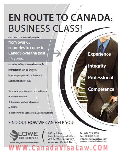 Canada Immigration Services for Business People / Entrepreneurs / Envestment  Class Immigrants - CLICK TO www.CanadaVisaLaw.com