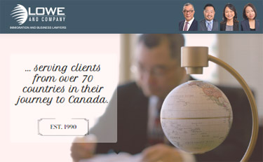 Lowe & Co. logo for Jeffrey Lowe, immigration & business lawyer, Stan Leo, immigration lawyer for PNP, sponsors, employment visas, over 25 years experience with clients from over 70 countries , Vancouver offices at 777 West Broadway - Click for more information