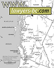Map of BC, showing border with Washington State to the South as well as Vancouver Island to the lower left corner where Victoria is located - CLICK TO RETURN TO HOME PAGE OF LAWYERS-BC.COM