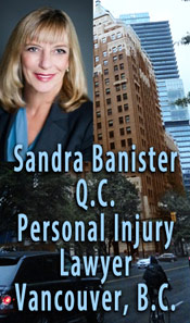 Sandra Banister, QC - 30+ years experience only handles  plaintiffs personal injury ICBC disputes over range of injuries e.g. brain, head, back, quadriplegia, whiplash injuries - this photo is of #670 - 355 Burrard St., her offices in the Marine Building - CLICK TO MORE INFO ABOUT Sandra Banister, QC